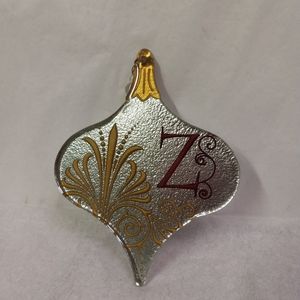 Grassland Road Hallmark Glass Ornament Silver "Z" Teardrop Rhinestones